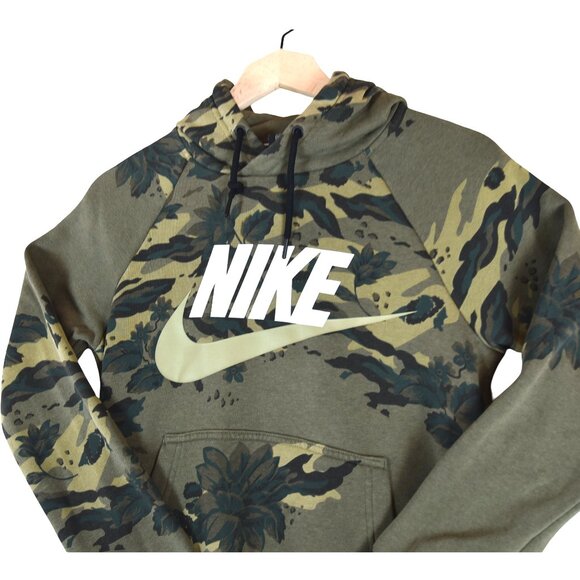 Nike Camo Floral “The Force is Female” Hoodie Size XS Green Black Print Logo Pul - Picture 2 of 7